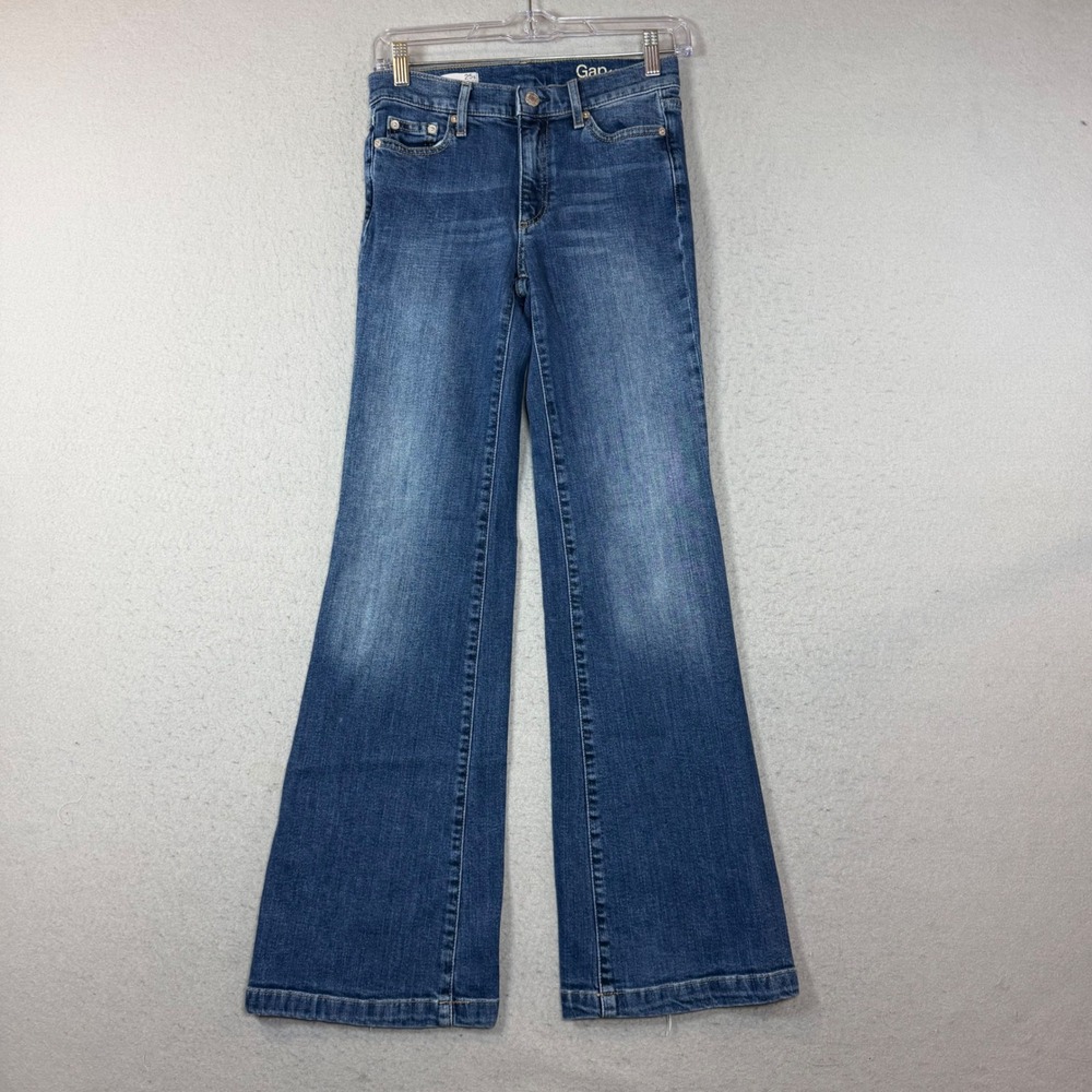 Gap Jeans Womens 25s Authentic Flare Blue Denim Stretch Mid Rise EUC